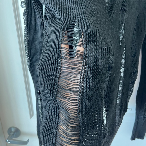 Distressed Knit Black Sweater – Edgy Grunge Punk Aesthetic - Picture 4 of 10
